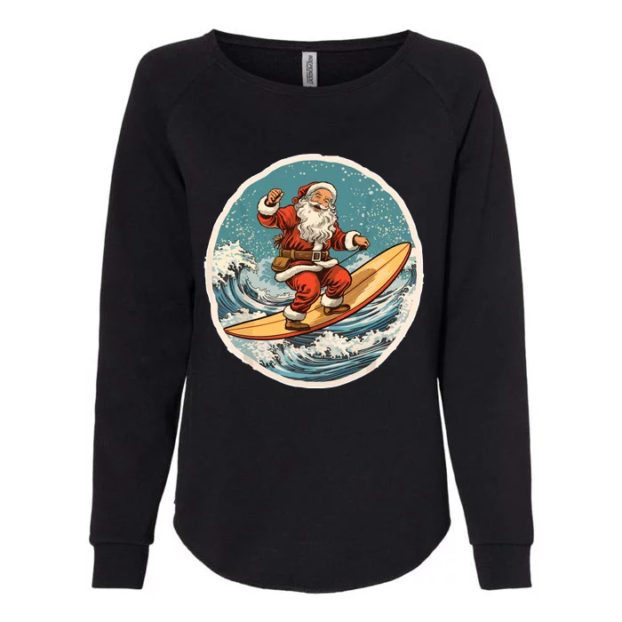 Surfing Santa On Surfboard Christmas In July Summer Surf Womens California Wash Sweatshirt