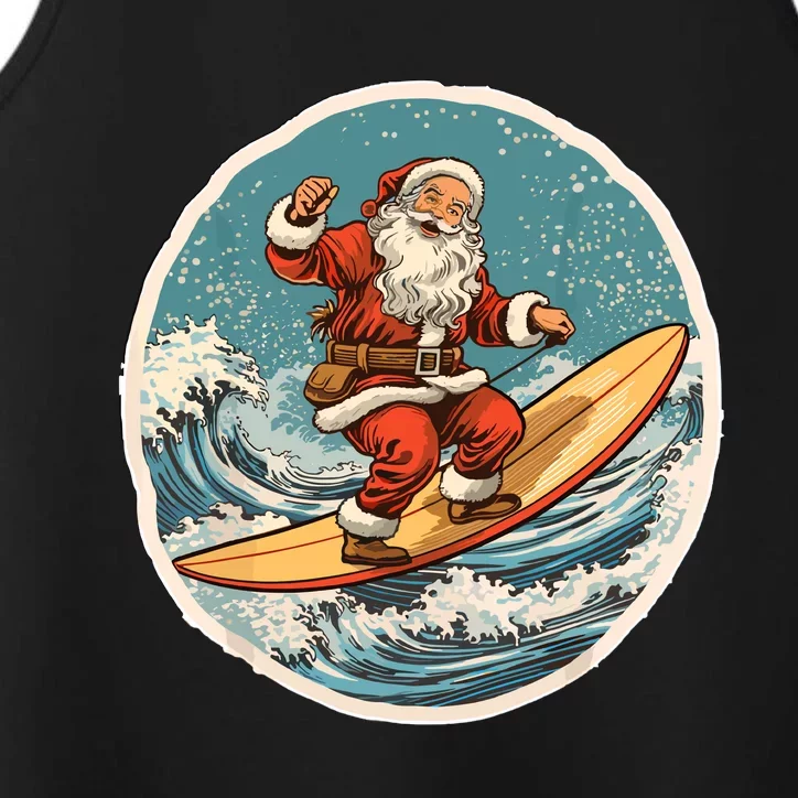 Surfing Santa On Surfboard Christmas In July Summer Surf Performance Tank