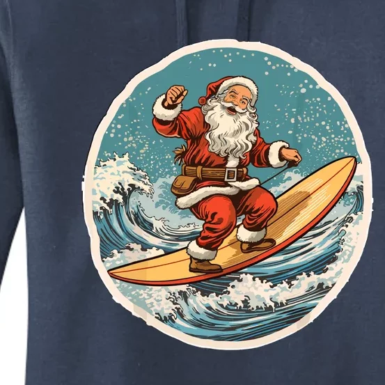 Surfing Santa On Surfboard Christmas In July Summer Surf Women's Pullover Hoodie