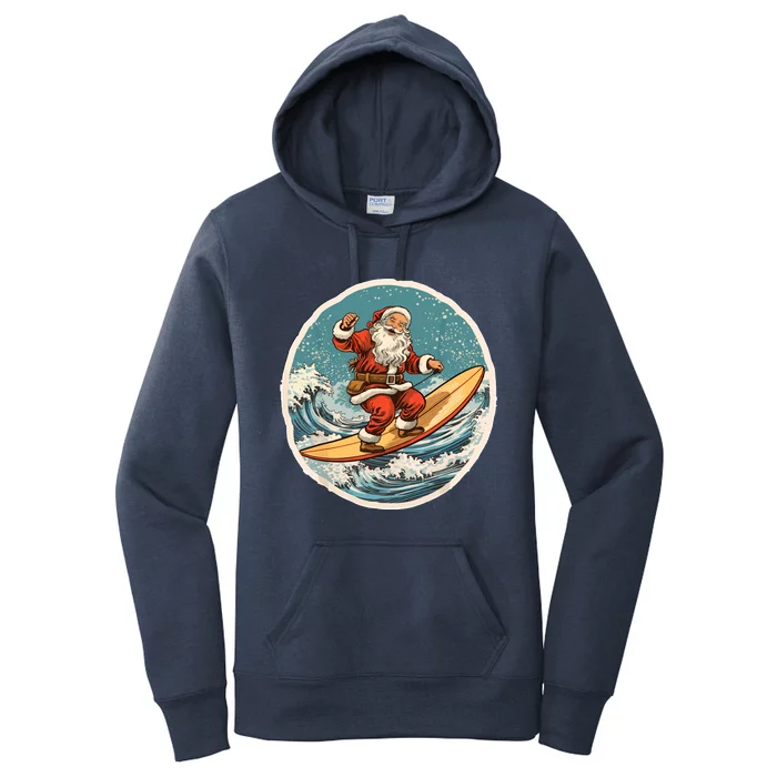 Surfing Santa On Surfboard Christmas In July Summer Surf Women's Pullover Hoodie