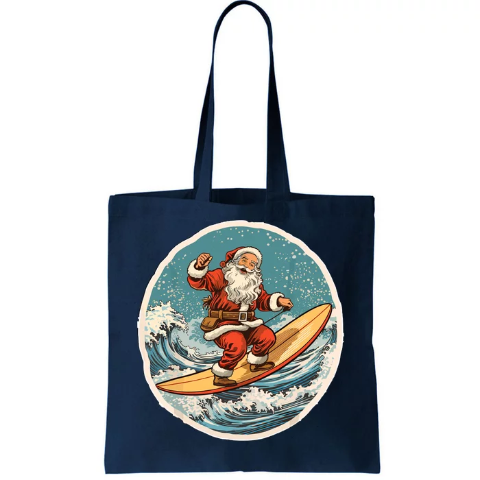 Surfing Santa On Surfboard Christmas In July Summer Surf Tote Bag