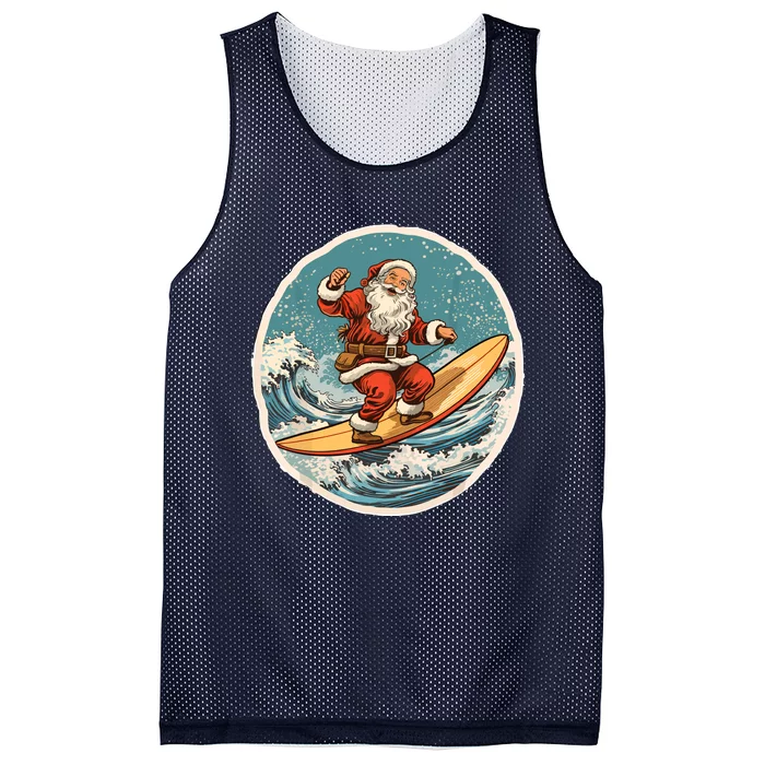 Surfing Santa On Surfboard Christmas In July Summer Surf Mesh Reversible Basketball Jersey Tank