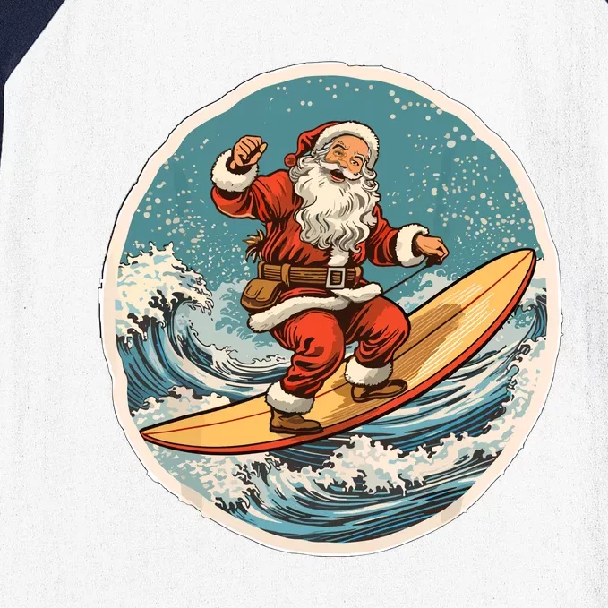 Surfing Santa On Surfboard Christmas In July Summer Surf Baseball Sleeve Shirt