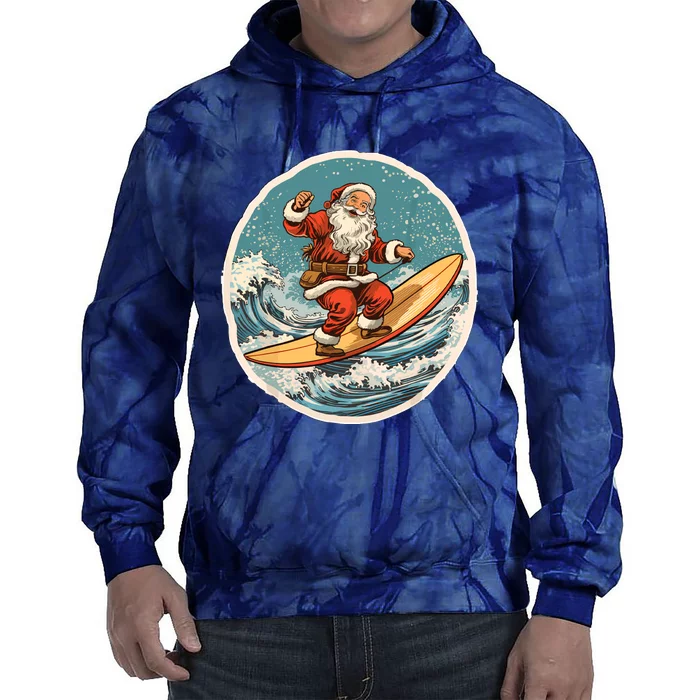 Surfing Santa On Surfboard Christmas In July Summer Surf Tie Dye Hoodie