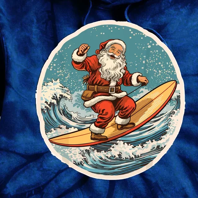 Surfing Santa On Surfboard Christmas In July Summer Surf Tie Dye Hoodie