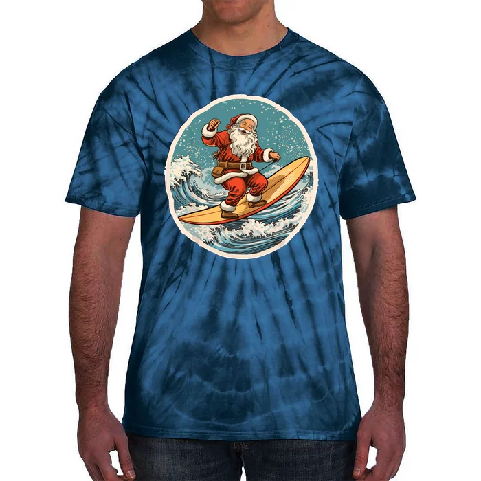 Surfing Santa On Surfboard Christmas In July Summer Surf Tie-Dye T-Shirt