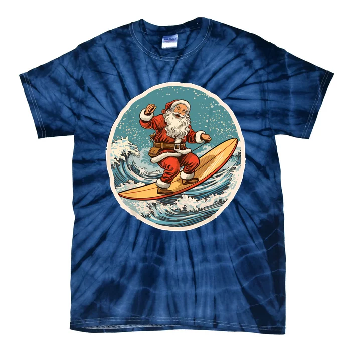 Surfing Santa On Surfboard Christmas In July Summer Surf Tie-Dye T-Shirt