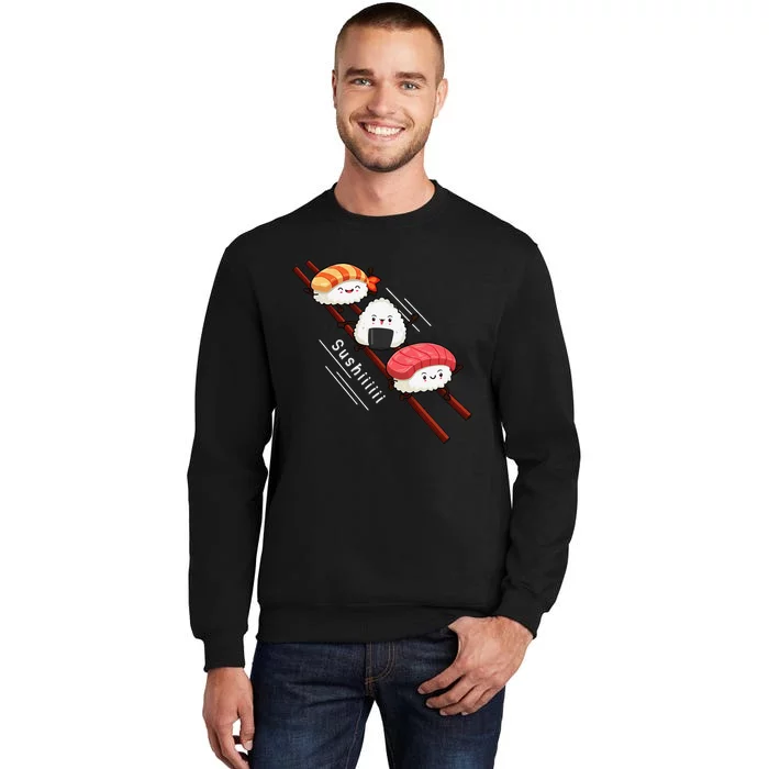 Sushi Sliding On Chopsticks Funny Kawaii Anime Japanese food Tall Sweatshirt