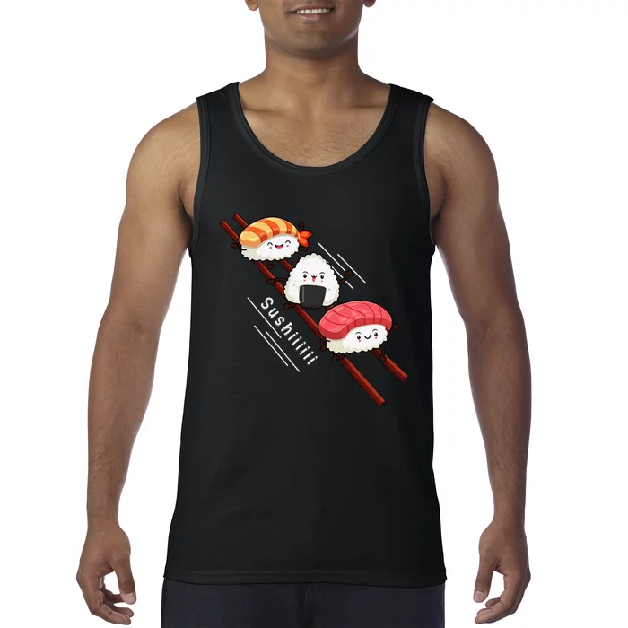 Sushi Sliding On Chopsticks Funny Kawaii Anime Japanese food Tank Top