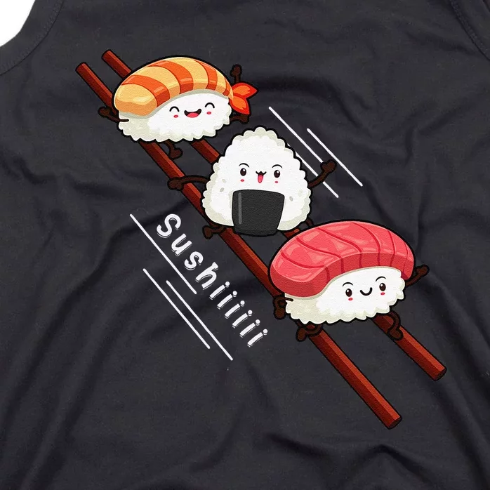 Sushi Sliding On Chopsticks Funny Kawaii Anime Japanese food Tank Top