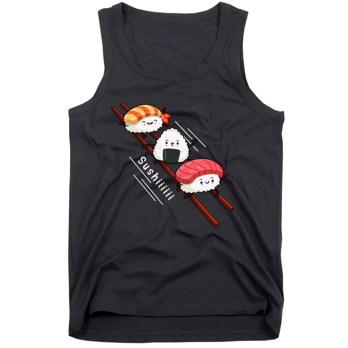 Sushi Sliding On Chopsticks Funny Kawaii Anime Japanese food Tank Top