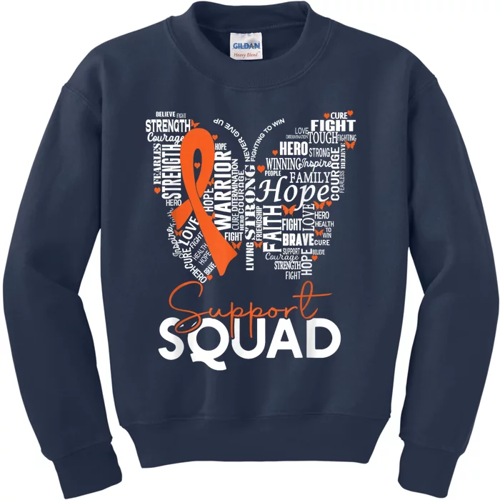 Support Squad Orange Ribbon Leukemia Blood Cancer Awareness Kids Sweatshirt