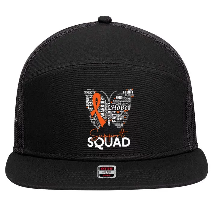 Support Squad Orange Ribbon Leukemia Blood Cancer Awareness 7 Panel Mesh Trucker Snapback Hat