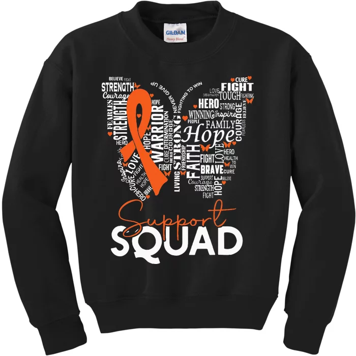 Support Squad Orange Ribbon Leukemia Blood Cancer Awareness Kids Sweatshirt