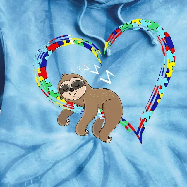 Sloth Sleep On Heart Puzzle Sloth Lover Autism Awareness Tie Dye Hoodie