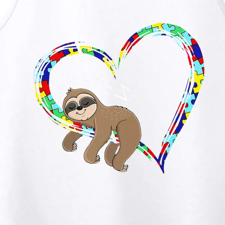 Sloth Sleep On Heart Puzzle Sloth Lover Autism Awareness Performance Tank