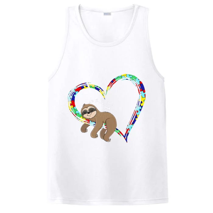 Sloth Sleep On Heart Puzzle Sloth Lover Autism Awareness Performance Tank