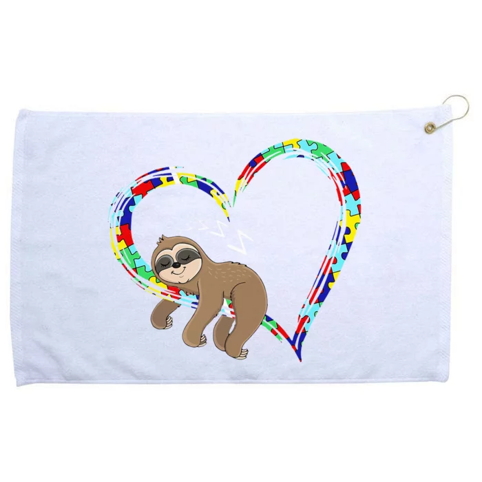 Sloth Sleep On Heart Puzzle Sloth Lover Autism Awareness Grommeted Golf Towel