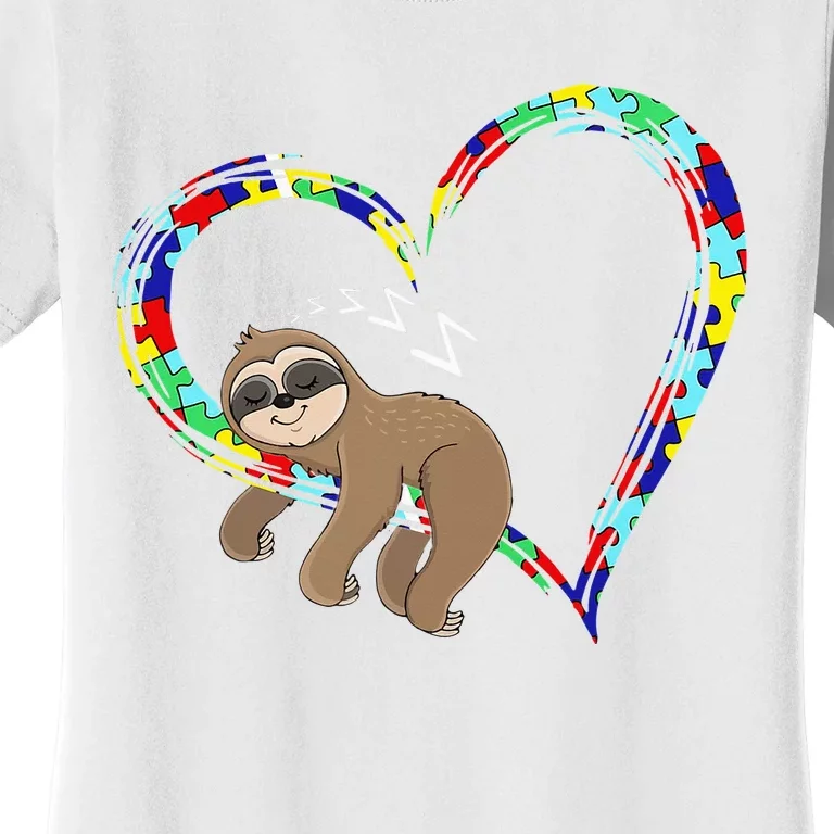 Sloth Sleep On Heart Puzzle Sloth Lover Autism Awareness Women's T-Shirt