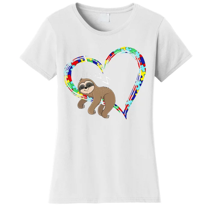 Sloth Sleep On Heart Puzzle Sloth Lover Autism Awareness Women's T-Shirt