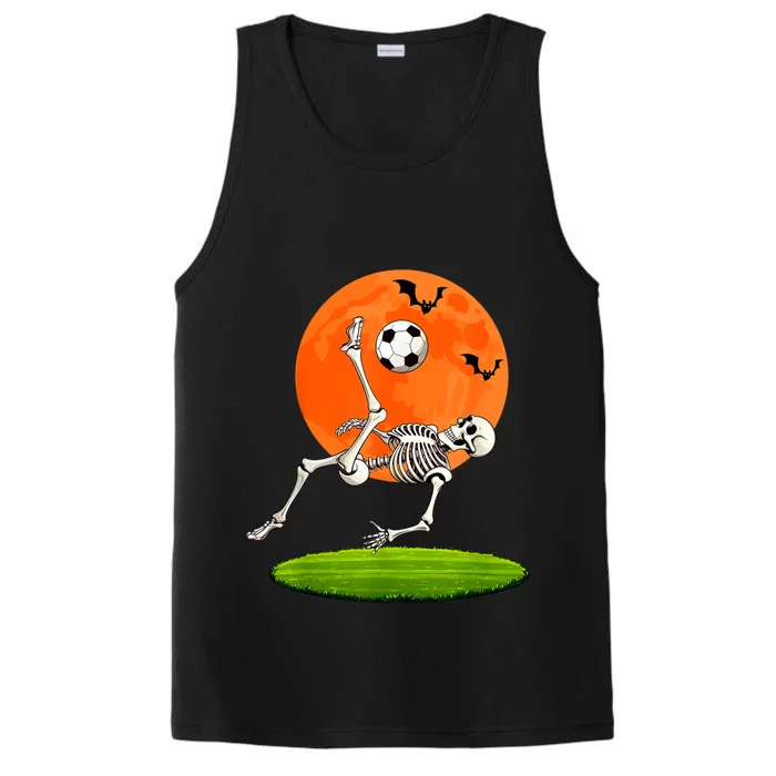 Soccer Skeleton Overhead Kick Soccer Player Halloween Moon Performance Tank