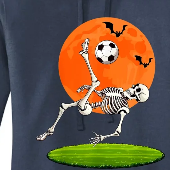 Soccer Skeleton Overhead Kick Soccer Player Halloween Moon Women's Pullover Hoodie