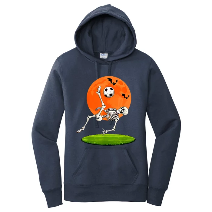 Soccer Skeleton Overhead Kick Soccer Player Halloween Moon Women's Pullover Hoodie