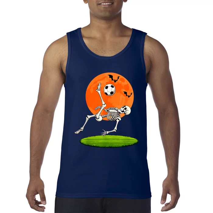 Soccer Skeleton Overhead Kick Soccer Player Halloween Moon Tank Top