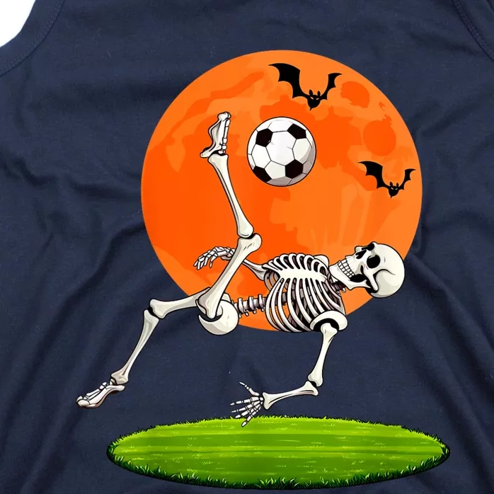 Soccer Skeleton Overhead Kick Soccer Player Halloween Moon Tank Top