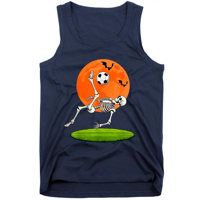 Soccer Skeleton Overhead Kick Soccer Player Halloween Moon Tank Top