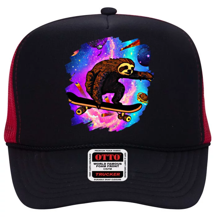 Sloth Skateboarding Outer Space Retro Vintage Skater Sloth Great Gift High Crown Mesh Trucker Hat