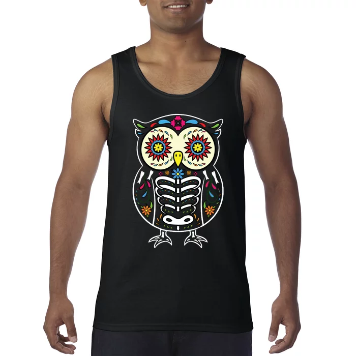 Sugar Skull Owl Dia De Los Muertos Halloween Tank Top