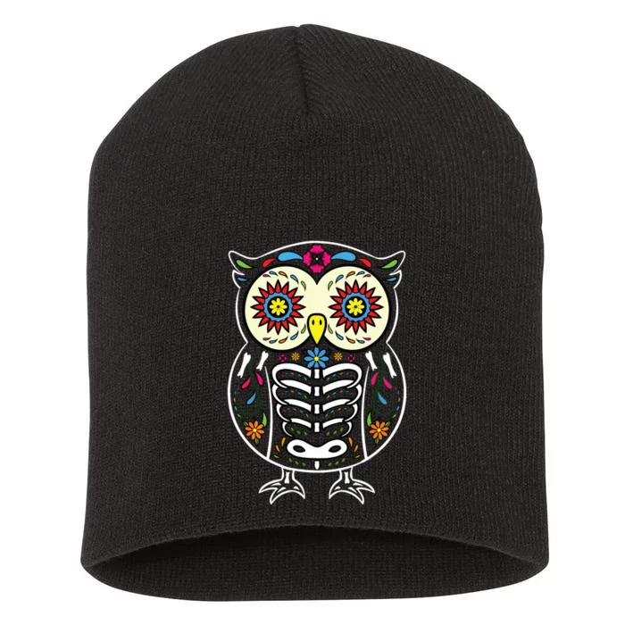 Sugar Skull Owl Dia De Los Muertos Halloween Short Acrylic Beanie