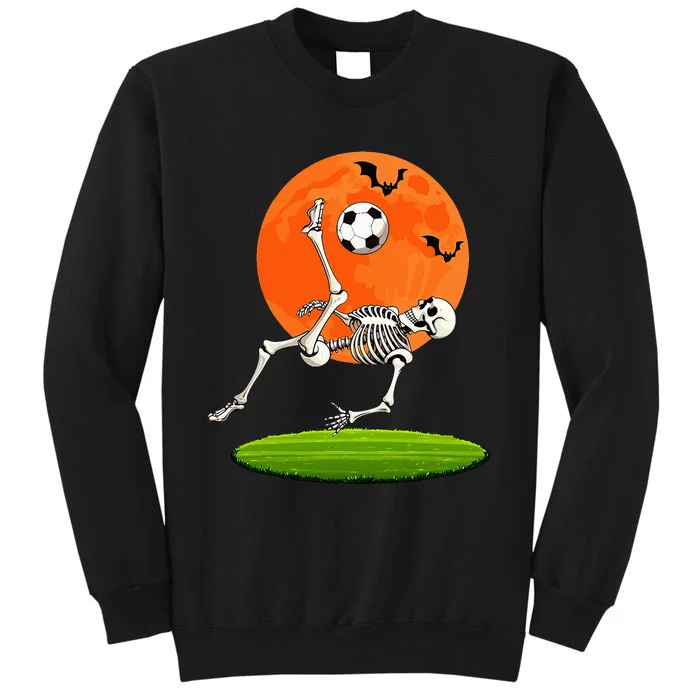 Soccer Skeleton Overhead Kick Soccer Player Halloween Moon Tall Sweatshirt