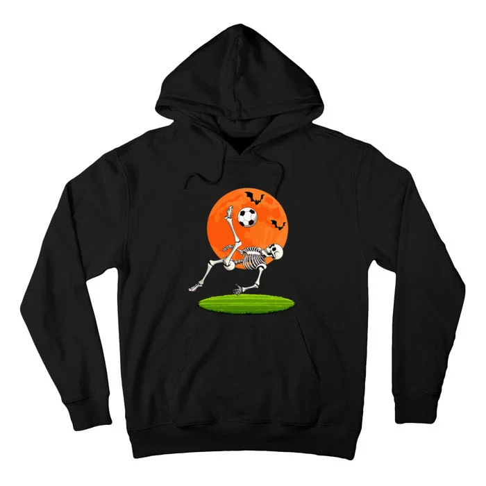 Soccer Skeleton Overhead Kick Soccer Player Halloween Moon Tall Hoodie