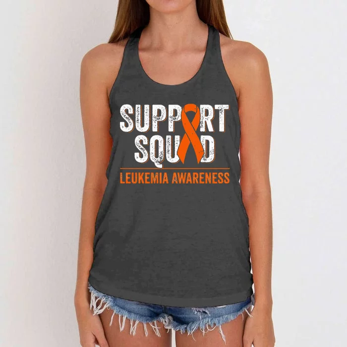 Support Squad Orange Ribbon Leukemia Blood Cancer Awareness Women's Knotted Racerback Tank