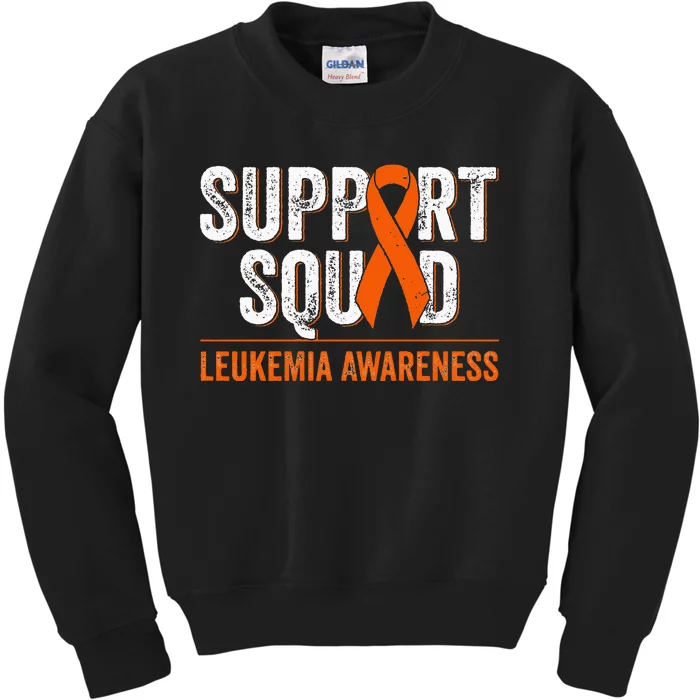 Support Squad Orange Ribbon Leukemia Blood Cancer Awareness Kids Sweatshirt