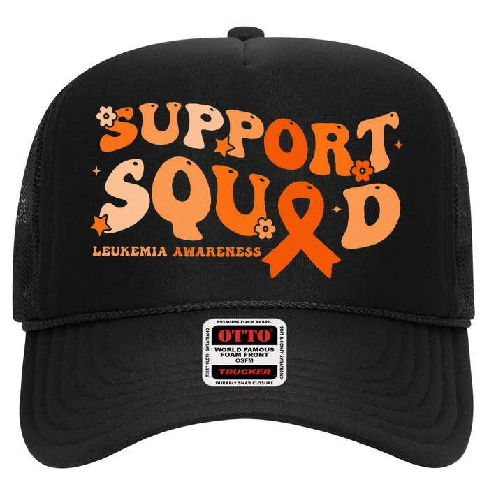 Support Squad Orange Ribbon Leukemia Blood Cancer Awareness High Crown Mesh Trucker Hat