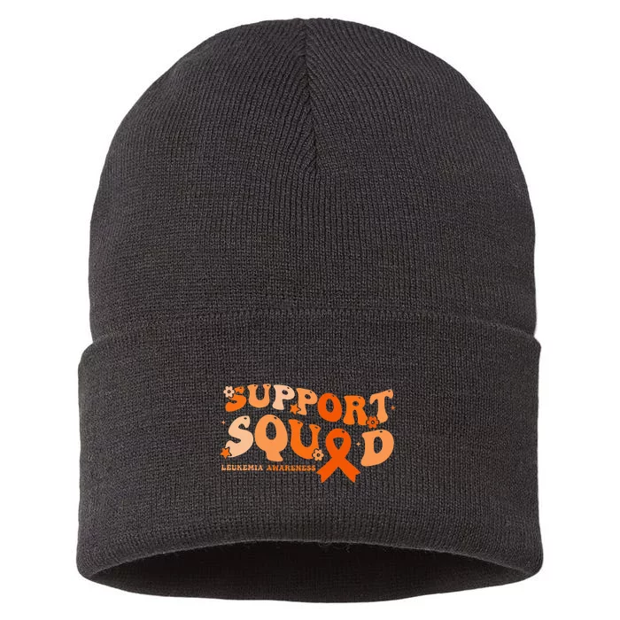 Support Squad Orange Ribbon Leukemia Blood Cancer Awareness Sustainable Knit Beanie