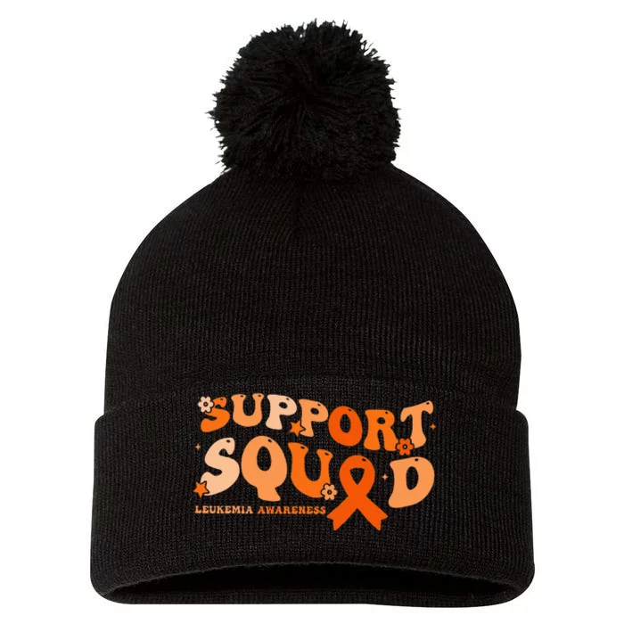 Support Squad Orange Ribbon Leukemia Blood Cancer Awareness Pom Pom 12in Knit Beanie