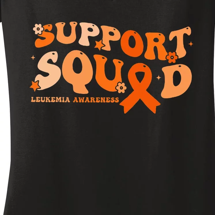 Support Squad Orange Ribbon Leukemia Blood Cancer Awareness Women's V-Neck T-Shirt