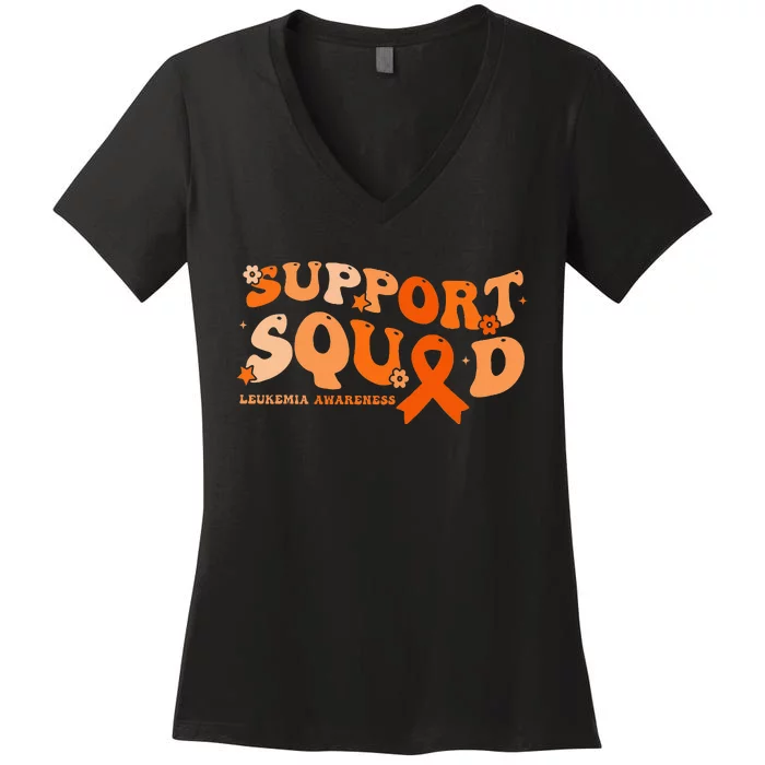 Support Squad Orange Ribbon Leukemia Blood Cancer Awareness Women's V-Neck T-Shirt