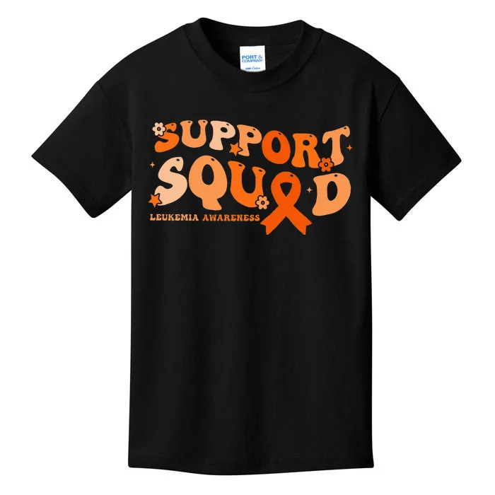 Support Squad Orange Ribbon Leukemia Blood Cancer Awareness Kids T-Shirt