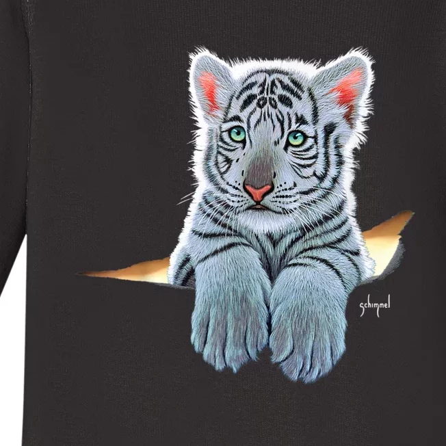 Schim Schimmel Original Artwork, White Tiger Cub Baby Long Sleeve Bodysuit