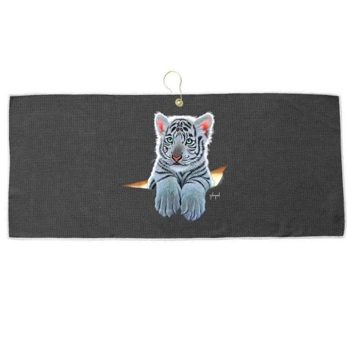 Schim Schimmel Original Artwork, White Tiger Cub Large Microfiber Waffle Golf Towel