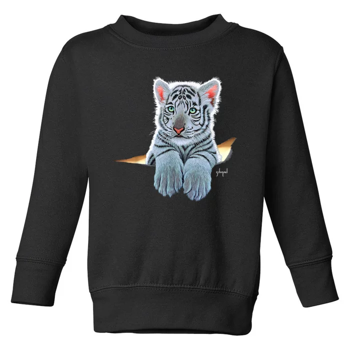 Schim Schimmel Original Artwork, White Tiger Cub Toddler Sweatshirt