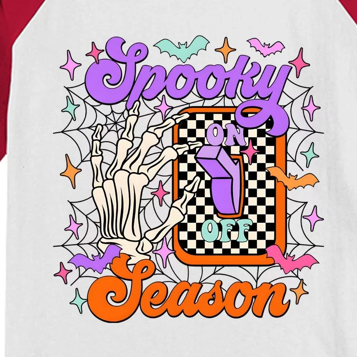 Spooky Season On Skeleton Hand Halloween Pumpkin Kids Colorblock Raglan Jersey