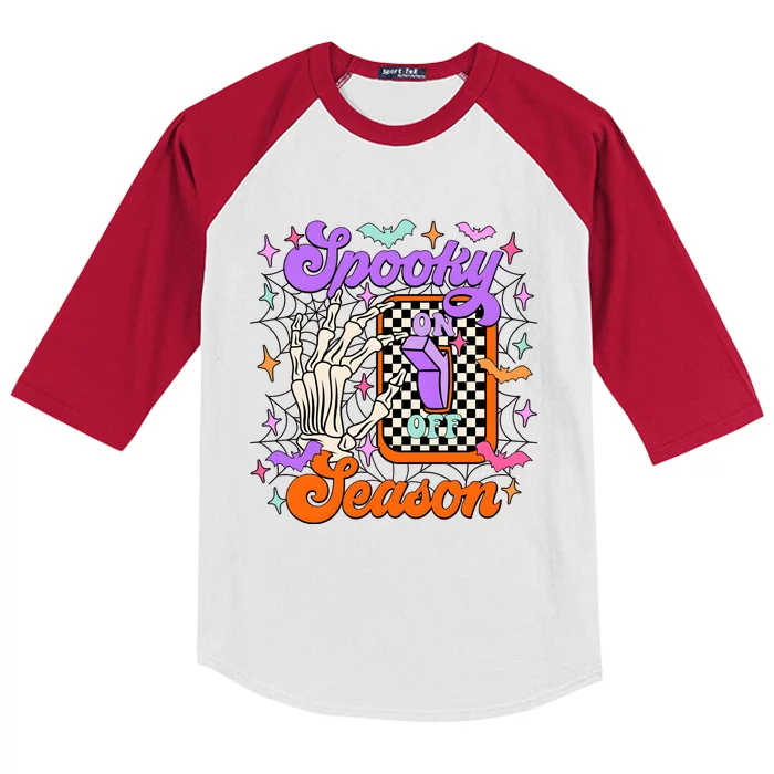 Spooky Season On Skeleton Hand Halloween Pumpkin Kids Colorblock Raglan Jersey