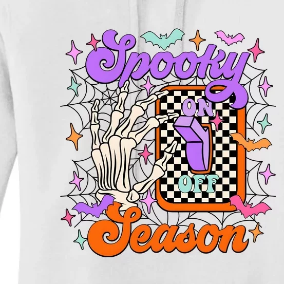 Spooky Season On Skeleton Hand Halloween Pumpkin Women's Pullover Hoodie