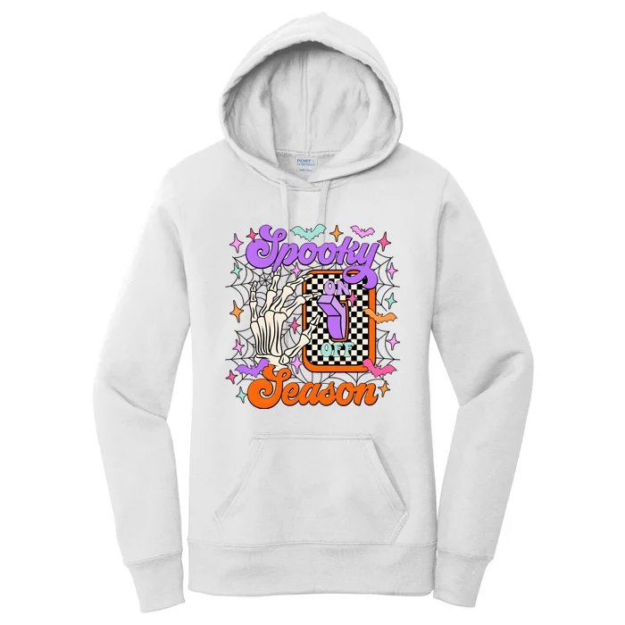 Spooky Season On Skeleton Hand Halloween Pumpkin Women's Pullover Hoodie